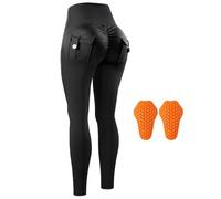 WOSAWE Women's Motorbike Pant Winter Thermal Stretchable Yoga Butt Lifting Leggings with CE Armour, (Fleece-Lined Black, S)