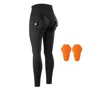 WOSAWE Women's Motorcycle Pants Stretchable Yoga Butt Lifting Leggings High Waist Protective Cargo Leggings (Black with Knee Pads, L)