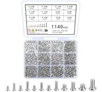 woshilaoDS 1140 Pcs Micro Repair Tiny Small Screws Set, Pan Head Round Head Mini Machine Screws Kit for Sunglasses Computer Electronic, M1.4 M1.6 M1.7 M2 M2.5 M3