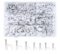 woshilaoDS 700 Pcs Cable Clips White, Cable Wall Clips, Square and Round Nail Clips Electrical Cables Management Clips, 4mm 5mm 6mm 8mm 10mm Cables Nail Tacks for Organizing Electric