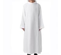 WOSHISHENXIAN White Cotton Priest Cassock Robe Clergy Pulpit Liturgical Vestments Church Loose Uniform Unisex Roman Altar Server Catholic Minister Pastor Robe Worship ALB (M)