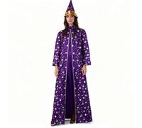 WOSHISHENXIAN Wizard Fancy Dress Costume Set (Kids & Adult Sizes): Starry Robe + Gold Trim Hat for Christmas/UK Birthday Parties/School Plays (Purple, XXL)