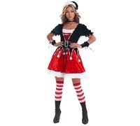 WOSHISHENXIAN Women's Christmas Elf Costume - Velvet Santas Helper Outfit with Festive Dress & Accessories UK Size 8-20 Fancy Dress for Xmas Party & Holiday Events Petite & Plus Size (XXL)