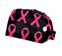 WOSHJIUK 2 Pack Scrub Caps,Bouffant Hats,Breast Cancer Ribbon Pink,Working Caps with Button and Sweatband,Adjustable