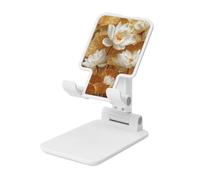 Woshuwo 3d White Lotus Flower With Golden Leaves Foldable Cell Phone Stand Adjustable Angle Height Desktop Portable Cellphone Cradle Compatible With All Smartphone White-Style