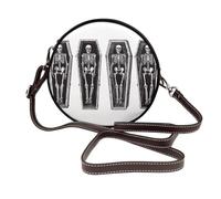 Woshuwo 4 Coffins Animated Skeleton Women Round Crossbody Bags Leather Sling Bag Purse