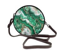 Woshuwo Abstract Emerald Green White Marble Women Round Crossbody Bags Leather Sling Bag Purse