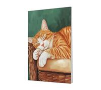 Woshuwo Abstract Orange Cat Sleeping On Chair Canvas Wall Art Poster Aesthetic Print Painting For Dorm Bedroom Living Room,30x45cm Framed