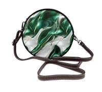 Woshuwo Abstract Swirling Emerald Green White Marble Women Round Crossbody Bags Leather Sling Bag Purse