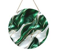 Woshuwo Abstract Swirling Emerald Green White Marble Wooden Welcome Sign For Front Door,30cm Round Hanging Wall Sign Plaque Farmhouse Decorations