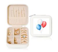 Woshuwo Balloons White Blue Red Minimalistic Travel Jewelry Case Organizer, Pu Leather Jewelry Storage Holder For Rings Earrings Pendants Necklaces For Girls Women