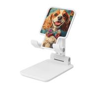 Woshuwo Beagle Happily Wearing Bow Tie Foldable Cell Phone Stand Adjustable Angle Height Desktop Portable Cellphone Cradle Compatible With All Smartphone White-Style