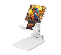 Woshuwo Beautiful Bird On The Branch Stained Glass Foldable Cell Phone Stand Adjustable Angle Height Desktop Portable Cellphone Cradle Compatible With All Smartphone White-Style