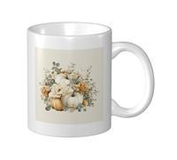 Woshuwo Beige Orange Pumpkin Fall Flowers Ceramic Cup, Elegant Coffee Mug Tee Drinkware Water Cup for Home Office 11oz