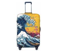 Woshuwo Big Wave Graffiti Street Art Elastic Travel Luggage Covers Dustproof Scratch-Resistant Suitcase Protector Fit 22-24 Inch