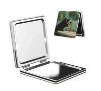 Woshuwo Black Cat Antique Porcelain Sink Vintage Bathroom Travel Makeup Mirror Double-Sided Pu Leather Portable Compact Pocket Magnifying Mirrors