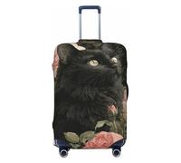 Woshuwo Black Cat Pink Roses Vintage Gothic Fantasy Elastic Travel Luggage Covers Dustproof Scratch-Resistant Suitcase Protector Fit 22-24 Inch