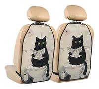 Woshuwo Black Cat Reading Newspaper Toilet Car Seat Back Kick Protectors,2 Pack Kick Mats With Storage Pockets For Vehicles To Protect From Dirt Mud Scratches