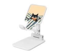 Woshuwo Black Cat Reading On The Bed Vintage Foldable Cell Phone Stand Adjustable Angle Height Desktop Portable Cellphone Cradle Compatible With All Smartphone White-Style