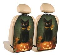 Woshuwo Black Cat With Yellow Ribbon On Pumpkin Car Seat Back Kick Protectors,2 Pack Kick Mats With Storage Pockets For Vehicles To Protect From Dirt Mud Scratches
