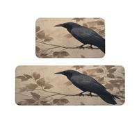 Woshuwo Black Crow Perched On The Branch Kitchen Rugs Set Of 2 Non-Slip Floor Mat Runner Rug Doormat Area Carpet Laundry Room Kitchen Decor