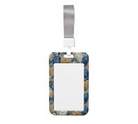 Woshuwo Blue and Beige Hydrangea Flower Sliding Id Badge Holder Hard Plastic Work Card Case Name Tag Protector for Nurses Office