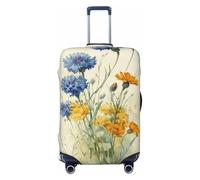 Woshuwo Blue Cornflowers and Yellow Daisies Vintage Elastic Travel Luggage Covers Dustproof Scratch-Resistant Suitcase Protector Fit 22-24 Inch
