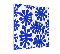 Woshuwo Blue Flowers Simple Shapes Mid-Century Canvas Wall Art Poster Aesthetic Print Painting For Dorm Bedroom Living Room,30x30cm Framed