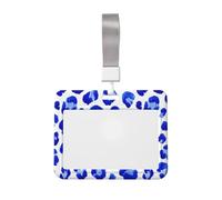 Woshuwo Blue Leopard Print Sliding Id Badge Holder Hard Plastic Work Card Case Name Tag Protector for Nurses Office