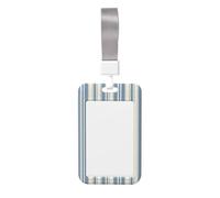 Woshuwo Blue White Stripes Mattress Ticking Sliding Id Badge Holder Hard Plastic Work Card Case Name Tag Protector for Nurses Office