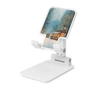 Woshuwo Bookshop In A Street Winter Foldable Cell Phone Stand Adjustable Angle Height Desktop Portable Cellphone Cradle Compatible With All Smartphone White-Style