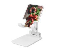 Woshuwo Candy Cane With Holly And A Bow Foldable Cell Phone Stand Adjustable Angle Height Desktop Portable Cellphone Cradle Compatible With All Smartphone White-Style