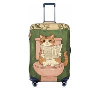 Woshuwo Cat Reading Newspaper Toilet Japanese Art Elastic Travel Luggage Covers Dustproof Scratch-Resistant Suitcase Protector Fit 22-24 Inch