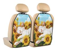 Woshuwo Cat Sleeping On Sunflowers Car Seat Back Kick Protectors,2 Pack Kick Mats With Storage Pockets For Vehicles To Protect From Dirt Mud Scratches