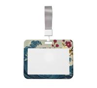Woshuwo Cherry Tree Great Wave Sliding Id Badge Holder Hard Plastic Work Card Case Name Tag Protector for Nurses Office