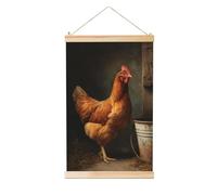 Woshuwo Chicken Old Bucket And Wooden Fence Linen Hanging Painting, Linen Wall Art Home Art Piece Modern Artwork Farmhouse Decor 40x60 Cm