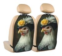 Woshuwo Chicken Wearing A Victorian Hat Car Seat Back Kick Protectors,2 Pack Kick Mats With Storage Pockets For Vehicles To Protect From Dirt Mud Scratches