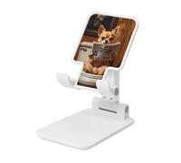 Woshuwo Chihuahua Reading On Toilet Seat Foldable Cell Phone Stand Adjustable Angle Height Desktop Portable Cellphone Cradle Compatible With All Smartphone White-Style