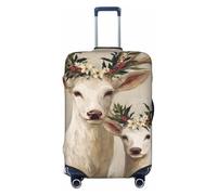 Woshuwo Christmas Deers with Holly Wreaths Vintage Elastic Travel Luggage Covers Dustproof Scratch-Resistant Suitcase Protector Fit 22-24 Inch