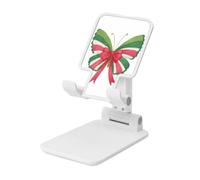 Woshuwo Christmas Pink Green Butterfly With Red Bow Foldable Cell Phone Stand Adjustable Angle Height Desktop Portable Cellphone Cradle Compatible With All Smartphone White-Style