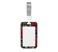 Woshuwo Christmas Poinsettia Pattern Sliding Id Badge Holder Hard Plastic Work Card Case Name Tag Protector for Nurses Office