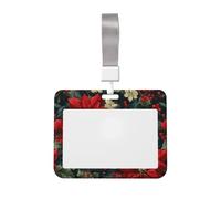 Woshuwo Christmas Poinsettia Pattern Sliding Id Badge Holder Hard Plastic Work Card Case Name Tag Protector for Nurses Office