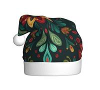 Woshuwo Colorful Boho Flower Pattern Red Green Teal Santa Hat Adult Xmas Headwear Novelty Christmas Hat