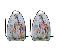 Woshuwo Colorful Giraffe Graffiti Street Art Car Seat Back Kick Protectors,2 Pack Kick Mats With Storage Pockets For Vehicles To Protect From Dirt Mud Scratches