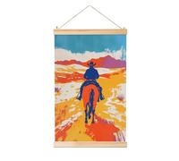 Woshuwo Cowboy Riding A Horse Graffiti Linen Hanging Painting, Linen Wall Art Home Art Piece Modern Artwork Farmhouse Decor 40x60 Cm