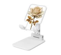 Woshuwo Cream Rose With Gold Stem Leaves Foldable Cell Phone Stand Adjustable Angle Height Desktop Portable Cellphone Cradle Compatible With All Smartphone White-Style