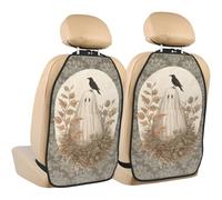 Woshuwo Crow Perches On Ghost Head Vintage Car Seat Back Kick Protectors,2 Pack Kick Mats With Storage Pockets For Vehicles To Protect From Dirt Mud Scratches