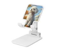 Woshuwo Cute Bichon Frise On The Lawn Foldable Cell Phone Stand Adjustable Angle Height Desktop Portable Cellphone Cradle Compatible With All Smartphone White-Style