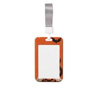 Woshuwo Cute Black Cat in A White Ghost Sheet Sliding Id Badge Holder Hard Plastic Work Card Case Name Tag Protector for Nurses Office