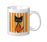 Woshuwo Cute Black Cat in Orange Dress Ceramic Cup, Elegant Coffee Mug Tee Drinkware Water Cup for Home Office 11oz